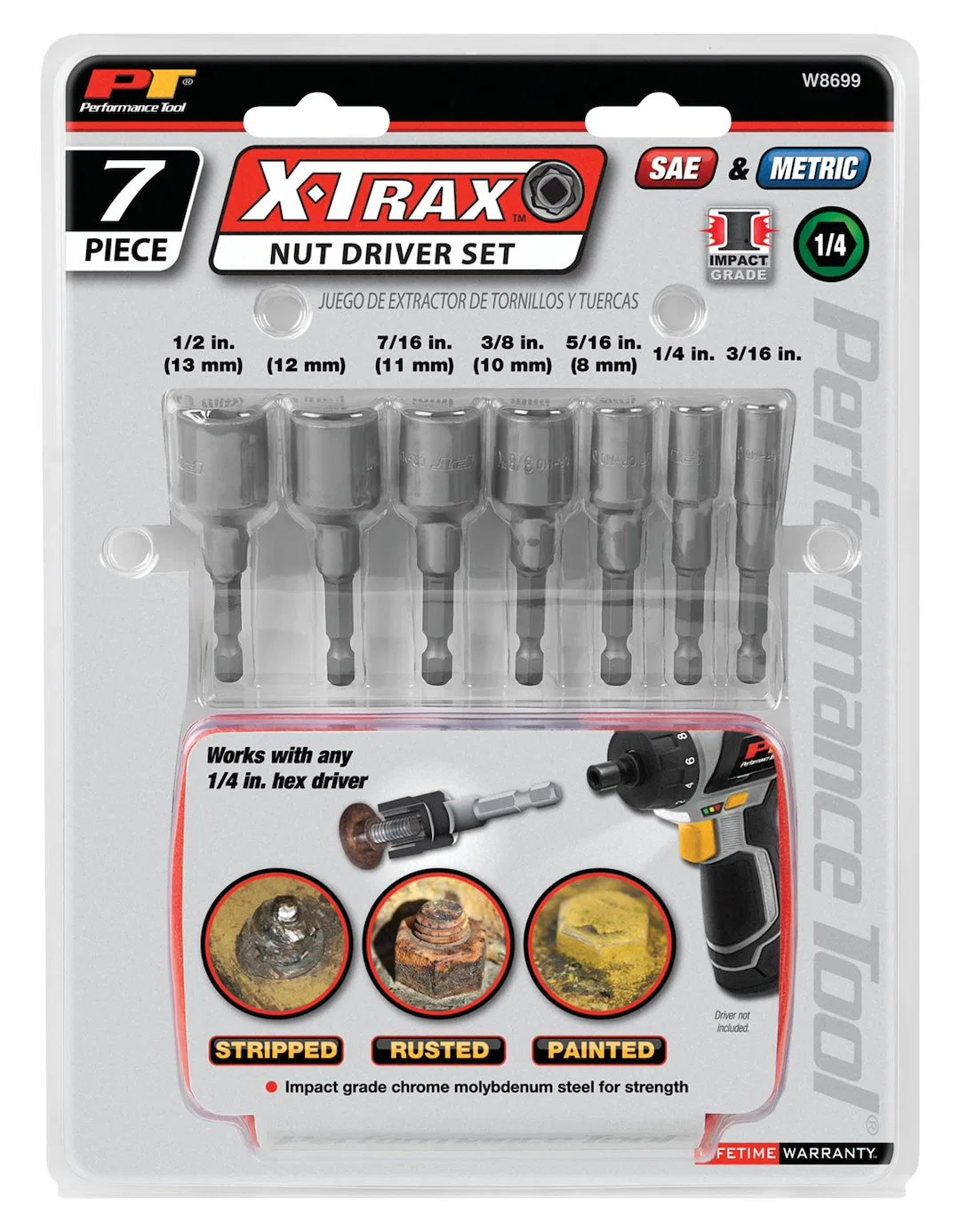 W8699 – PERFORM TOOL Nut Driver, Chrome Steel Set Of 7 - view 3